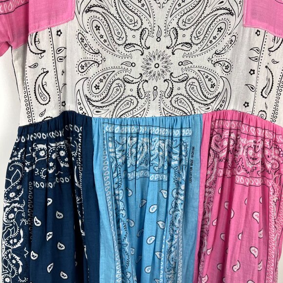 Patchwork Bandana Print Maxi Dress Cottagecore Boho Festival Pockets Colorful - Picture 5 of 8